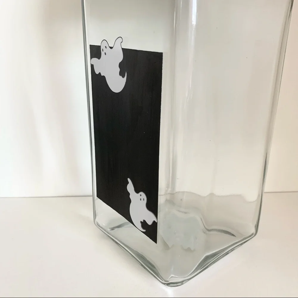 Glass jar with chalkboard ghost Halloween decor made in USA